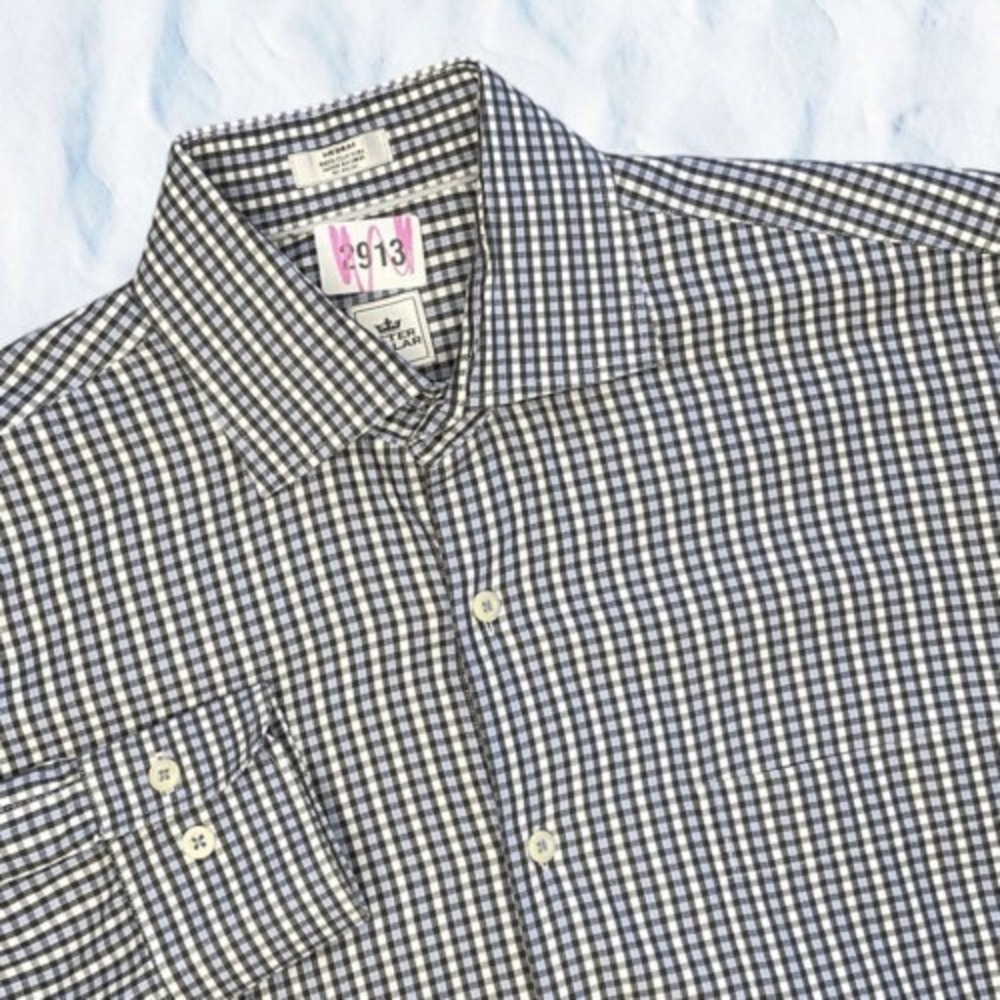Peter Millar Blue/Black Check Button Up Long Slv. Shirt Men M‎ China 100% Cotton